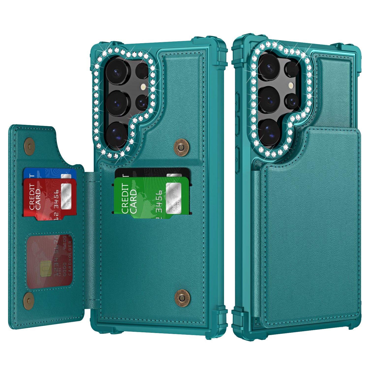 ZM15 For Samsung Galaxy S24 Ultra Case Card Slots Leather Back Cover Lens Frame Rhinestone Decor ZM15 For Samsung Galaxy S24 Ultra Case Card Slots Leather Back Cover Lens Frame Rhinestone Decor